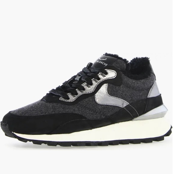 NWT VOILE BLANCHE QWARK HYPE Fur Suede And Felt Sneaker BLACK-CHARCOAL GREY - Picture 1 of 15